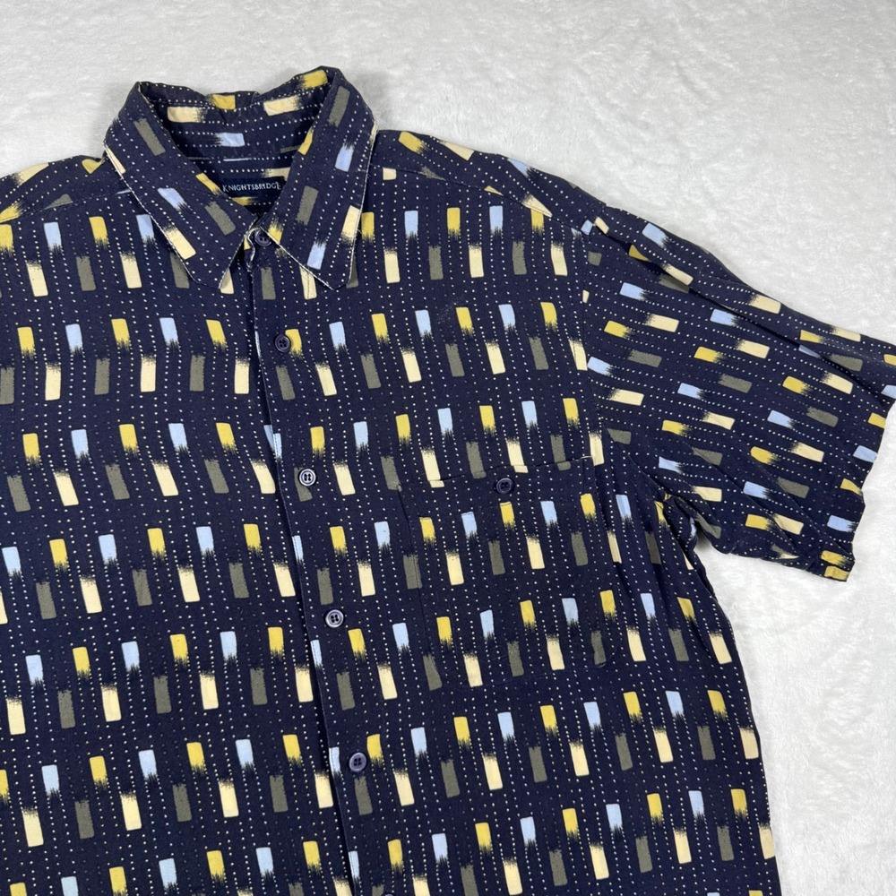 Knightsbridge Luxe Rayon Shirt‎ Men's Medium Navy Blue Geometric Abstract Print